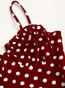 Sweetra Spring/Summer Black & White Polka Dot Sexy Backless Spaghetti Strap Dress For Women - Red - View 4