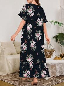 Serenescape Camisón largo con estampado floral y dobladillo con volantes abullonados