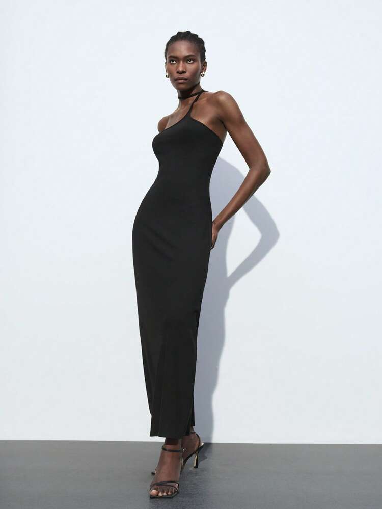 SHEIN Maija 2025년 여름 새로운 발렌타인데이, 독립기념일 다용도 비대칭 조절 가능 스트랩 단순한 디자인의 고급스러운 캐주얼, 로맨틱한 도시 리조트 휴가용 드레스, 야외 모임, 결혼식 손님, 졸업식에 적합