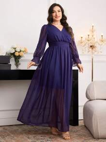 Modelyn Vestido casual de manga larga de unicolor de talla grande, diseño minimalista y elegante apto para el verano