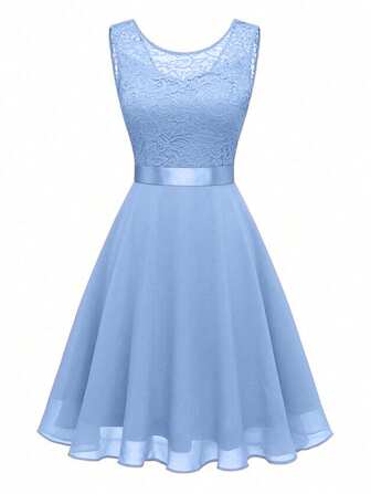SHEIN Clasi Damen Sommer ärmelloses rosa Spitzenkleid
