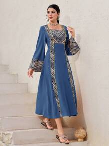 Al Najma 女士土耳其和阿拉伯传统长裙，端庄 - 藍色 - 查看 1