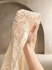 Anewsta White Slim-Fit Lace Short Sleeve Long Holiday Casual Dress Spring,Elegant,Festival,Holiday,Vacation - Apricot - View 8