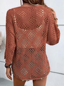 EMERY ROSE Women Plain Color Long Sleeve Sweater, Simple And Fashionable, Suitable For Summer Knit Pullover Fall Winter - Rust Brown - View 2