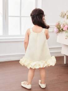 Elegant Apricot Satin Bow Cami Dress For Toddler Girls, Summer - Champagne - View 2