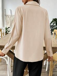 SHEIN LUNE Áo sơ mi nữ trơn màu thường ngày, thời trang cho mùa hè - Màu be - Xem 2