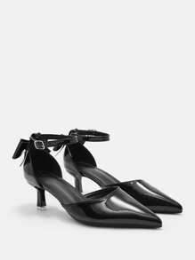 CUCCOO CURVES Plus Size Wide Fit Pointed Toe Slip-On High Heel Pumps With Buckle Decor - Black - View 6