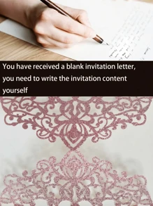 SHEIN 20 thiệp mời cưới thiết kế hoa hồng rỗng lấp lánh vàng kèm phong bì và thiệp RSVP, ruy băng buộc sẵn, dùng cho đám cưới, tiệc cô dâu, tiệc đính hôn, kỷ niệm quà tặng tuyệt vời nhất - Hồng - Xem 4