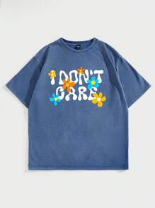 Manfinity VCAY Men's Blue Snow Flake & Letter Print Short Sleeve T-Shirt