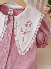 SHEIN Playful Pals Young Girl Simple Fashionable Short Sleeve Summer Dress - Multicolor - View 5