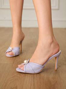 CUCCOO HITCHD 女士圆头珍珠缀饰细高跟蕾丝凉鞋 - 紫色 - 查看 4