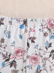 2 件套年轻女孩可爱花卉印花短袖短裤家居服套装