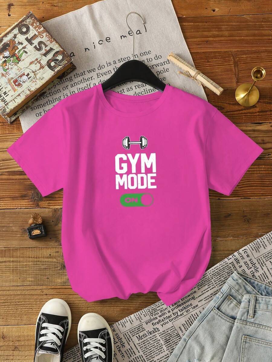 INAWLY Áo thun cổ tròn tay ngắn họa tiết thể thao tập gym cho nữ, áo thoải mái cho mùa xuân và mùa hè - Màu Hồng Tươi - Xem 1