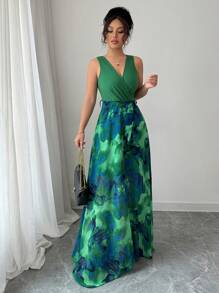 Selianne Abito elegante e romantico da donna, senza maniche, con scollo a V, in vita stretta, con stampa floreale - Multicolore - Visualizzare 4