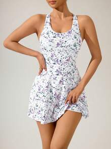 Sovereign Charm Women's Tie-Dye Printed Criss-Cross Back Sleeveless Sports Dress Athletic Dress - Multicolor - View 4