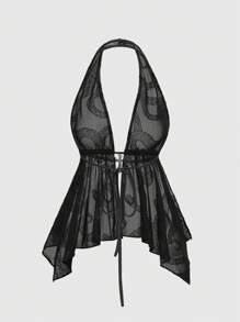 ROMWE Goth Débardeur dos nu à floquage avec pendentif croix orné de strass femme, style Y2K sexy