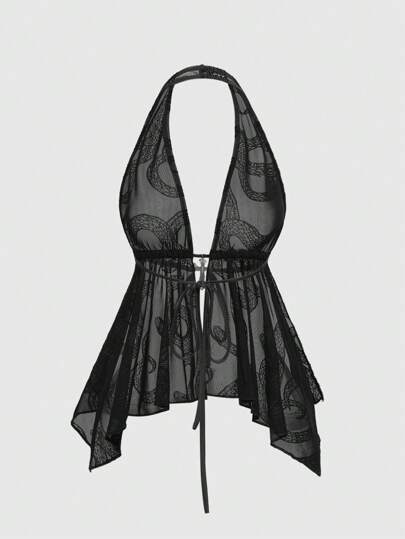 Goth Débardeur dos nu à floquage avec pendentif croix orné de strass femme, style Y2K sexy