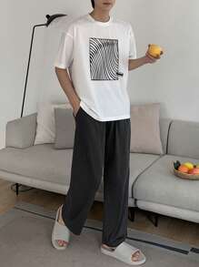 DAZY Summer Abstract Geometric Print T-Shirt With Men's Loungewear Set Pajama - Multicolor - View 6