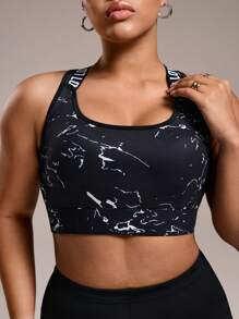 Easithlete Plus Size Women Letter Print Elastic Sport Yoga Bra