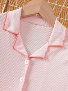 2 件套少女夏季休闲粉色短袖上衣和配套深粉色裤子睡衣/家居服套装假日旅行休闲夏装 - 彩色 - 查看 7