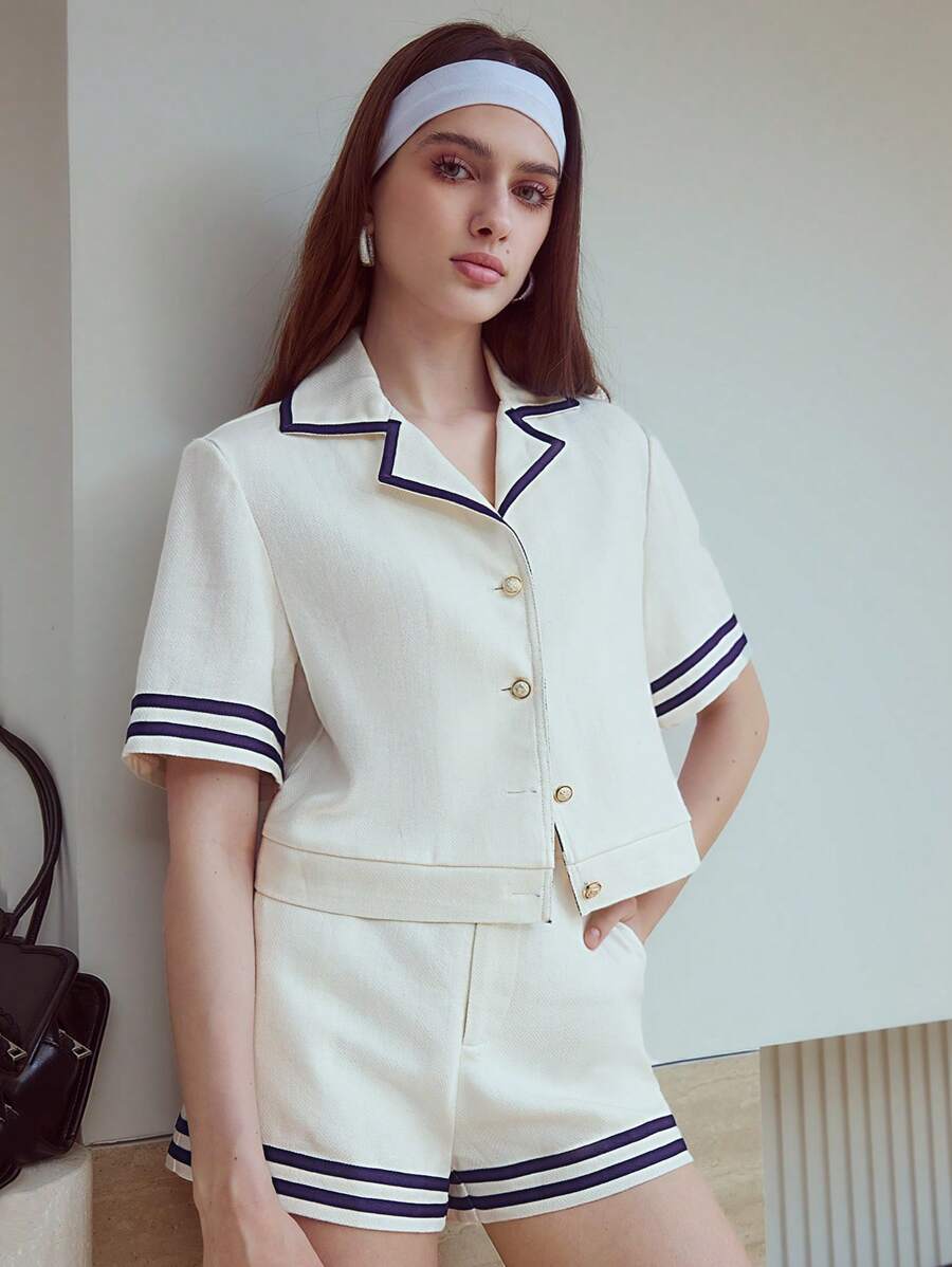 MOTF STUDIO LINEN STRIPED PRINT BUTTON UP BLOUSE