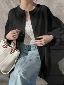 FRIFUL Women's Layered Ruffle Trim Loose Shirt,Fall Clothes,Babydoll Top - Black - View 2