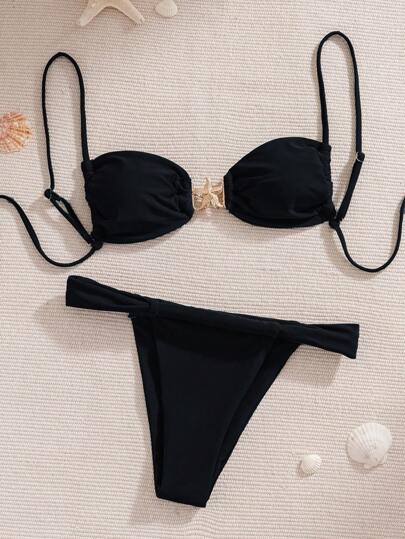 SHEIN 女士夏季新款性感露肩露背海星装饰比基尼套装