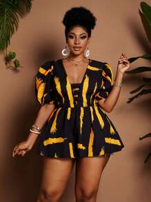 Maweii Áo sơ mi họa tiết hoa cổ chữ V tay bồng cỡ lớn thanh lịch - Nhiều màu - Xem 6