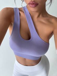 Easithlete Solid Color Backless Seamless Sports Bra - Purple - View 1