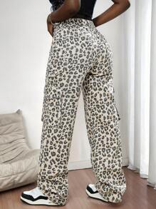 Slaydiva Quần Jeans Ống Thẳng Rộng Họa Tiết Da Báo Cho Nữ - Nhiều màu - Xem 2