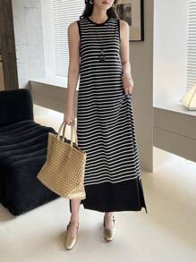 EMERY ROSE Đầm suông rộng không tay cổ tròn kẻ sọc cho nữ - Nhiều màu - Xem 8