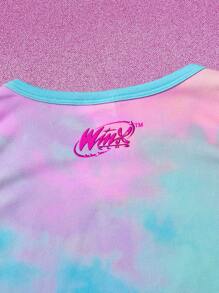 The Winx X SHEIN 少女肖像印花扎染可爱甜美无袖背心 - 珊瑚粉 - 查看 5