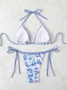 Swim Mod Women Floral Print Bikini Set - Brown - View 2