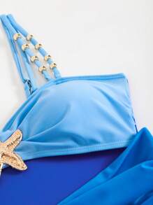 Swim Oasis 加大码连体泳衣，渐变蓝至海军蓝海星金属装饰，简约优雅的女士海滩装，夏季 - 彩色 - 查看 5