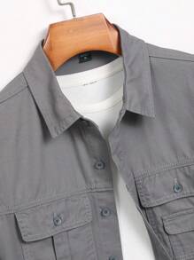 Chillumni Men's Casual Solid Color Long Sleeve Denim Shirt - Grey - View 3