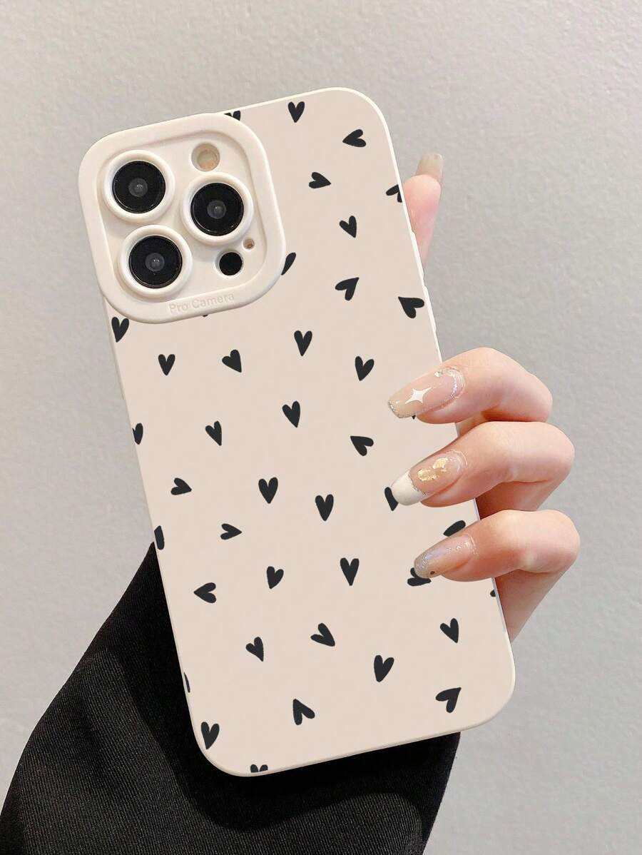 Nat Orona 1pc Fashionable Beige Heart Pattern Phone Case - White - View 1