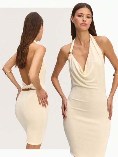 Nöista 舒适的纹理垂坠露背迷你连衣裙，非常适合夏季派对、新娘装或毕业典礼