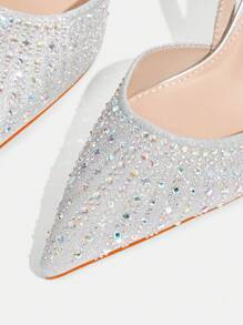 CUCCOO TILAWA Women's Silver Pointed Toe Mid Heel Rhinestone Decorated Closed Toe Sandals, Sexy Evening Party High Heels For Christmas - Silver - View 10