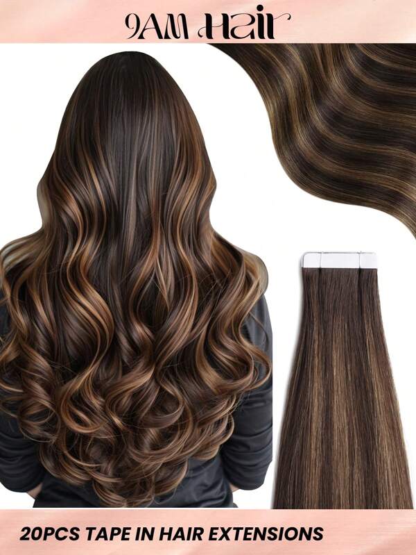 20 piezas de extensiones de cabello humano 100% natural con cinta recta, tono T2-P2/6, sedosas, sin costuras e invisibles para cabello , de alta calidad con puntas gruesas y cabello humano saludable, extensiones con cinta invisible para salón