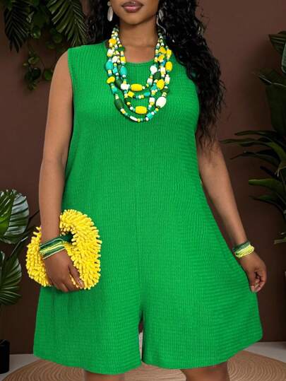 Slaydiva New Fashion Versatile Casual All-Match Sexy Back Bow Halter Textured Fabric Plus Size Women Romper Jumpsuit