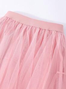 Asymmetrical Mesh A-Line Skirt, Versatile - Pink - View 6