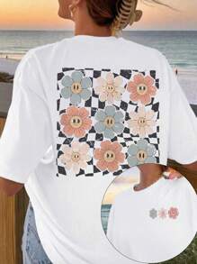 Flirla Plus Size Simple Round Neck Short Sleeve T-Shirt, Fashion Suitable For Summer - White - View 1