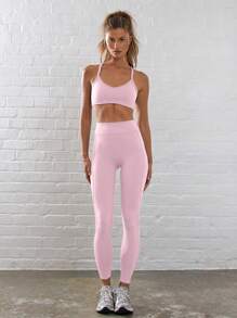 Musera Sport 深V细肩带交叉露背运动文胸，适合板式网球、网球、匹克球、健身房、瑜伽、普拉提、日常休闲穿着 - 淺粉色 - 查看 4