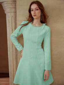 MOTF PREMIUM VESTIDO CON DECORACIÓN DE LAZO CON STRASS - verde menta - Ver 5