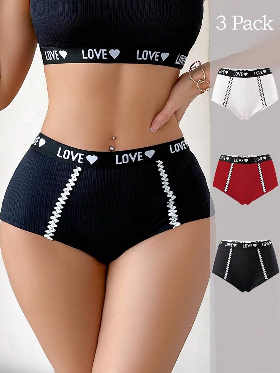 EasyFave 3pcs Women's Comfortable Soft Letter Patchwork Hipster Briefs