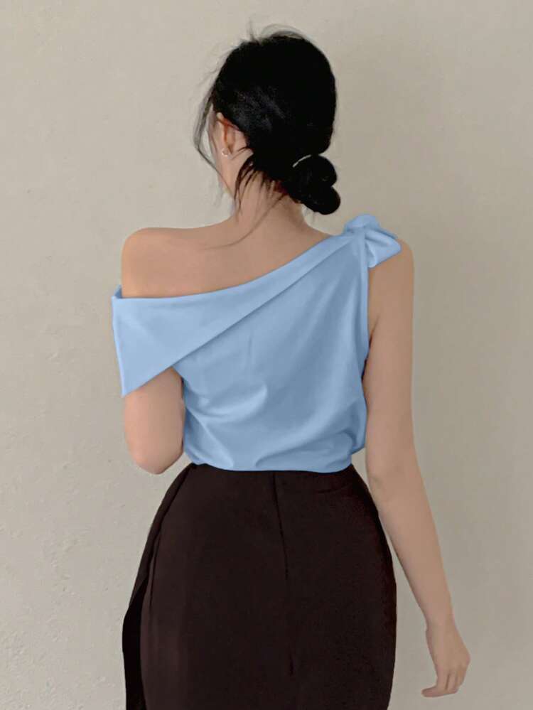 Women's Oblique Collar Cold-Shoulder Bowknot Elegant Casual Metropolis Short Sleeve T-Shirt,Back To School Clothes