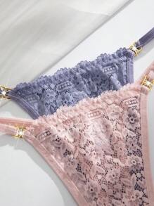 SHEIN 14pcs/Set Sexy Lace Floral Women G-String Panties With Luxury Rhinestone Decorations - Multicolor - View 6