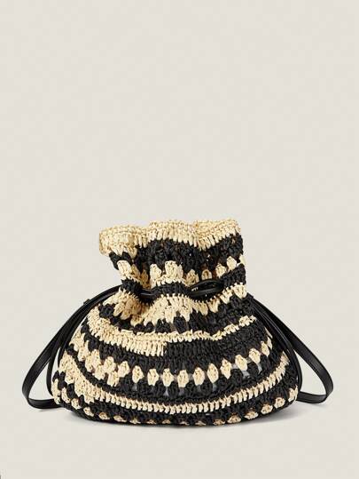 Muvela Women's Striped Drawstring Bohemian Style Crossbody Bag