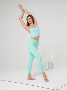 GLOWMODE FeatherFit™ T-Neck Racerback Tank Top Light Support Low Impact Yoga Studio - Mint Blue - View 7