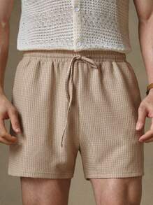 HIMLAND Men's Knitted Casual Daily Loose Elastic Waist Straight Leg Shorts